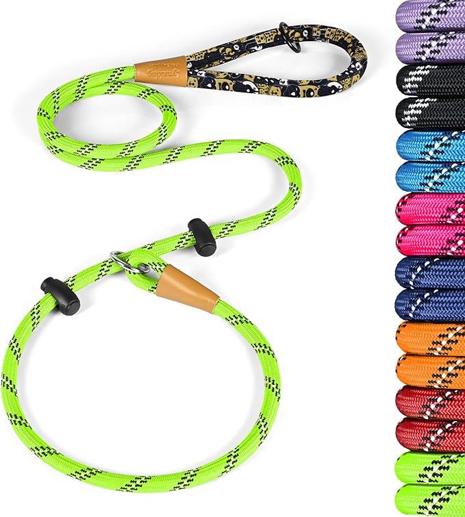 lynxking Slip Lead Dog Leash Reflective, Heavy Duty Comfortable Strong Rope for Large Medium Small Dogs No Pull Pet Training (Light Green, Large 1/2in x 6ft-Slip Lead)