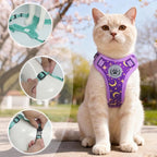 BEAUTYZOO Cat Harness, Escape Proof Cat Leash and Harness Set for Walking, Soft Breathable Vest Harness with Neck Adjustable, Reflective Easy-Control Kitten Harness for Cats (Star Design),Purple M