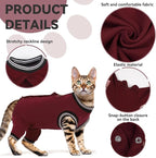 T'CHAQUE Cat Clothes Surgery Recovery Suit for Female Male, Cat Onesie Pet Surgical Pajamas Long Sleeve, Abdominal Wound Healing, E-Collar Alternative, Spay/Neuter Recovery Garment-Burgundy-M