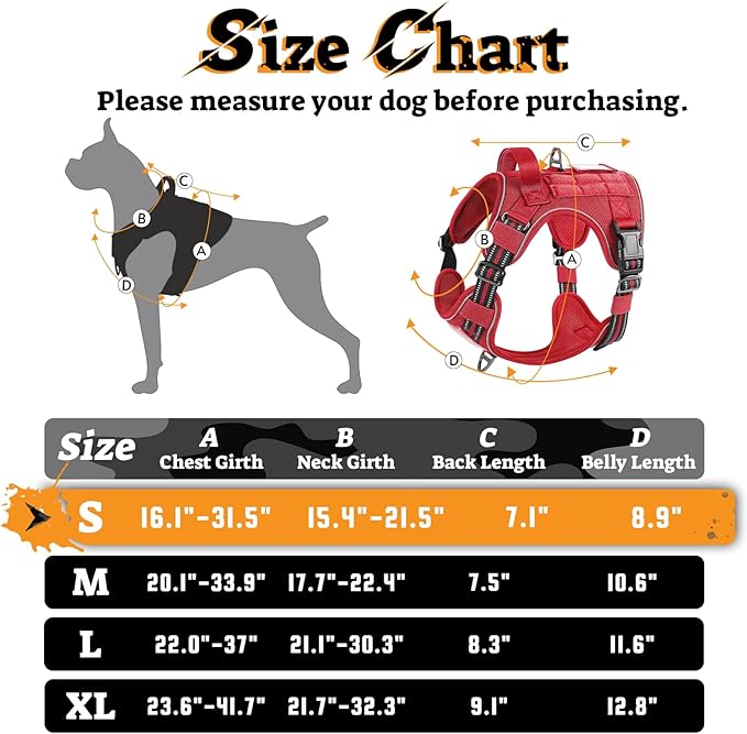 rabbitgoo Dog Harness Small Sized No Pull, Tactical Service Pet Vest with Molle and Control Handle, Adjustable and Reflective Military Harness for Easy Walking and Training, Red, S
