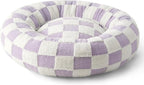 Lesure Donut Medium Dog Bed - Round Cat Beds for Indoor Cats Calming Pet Beds, Cute Modern Beds with Jacquard Shaggy Plush & Anti Slip Bottom, 30 Inch, Purple