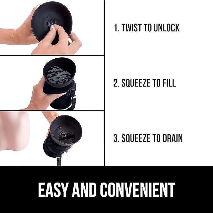 GORILLA GRIP Dog Water Bottle, Portable Water Bowl Dispenser for Dogs, 12 oz Leak Proof Pet Travel Squeeze Bottles, Food Grade Silicone, to Go Puppy Essentials, Hiking Camping Trip Accessories, Black