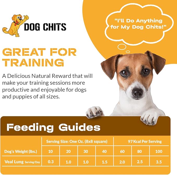 Dog Chits Veal Lung Fillets Dog and Puppy Treats - All Natural Grain and Chemical Free Training Chews - High Protein and Low Fat - Supports Dental Health - Made in The USA - Large 10 oz Bag