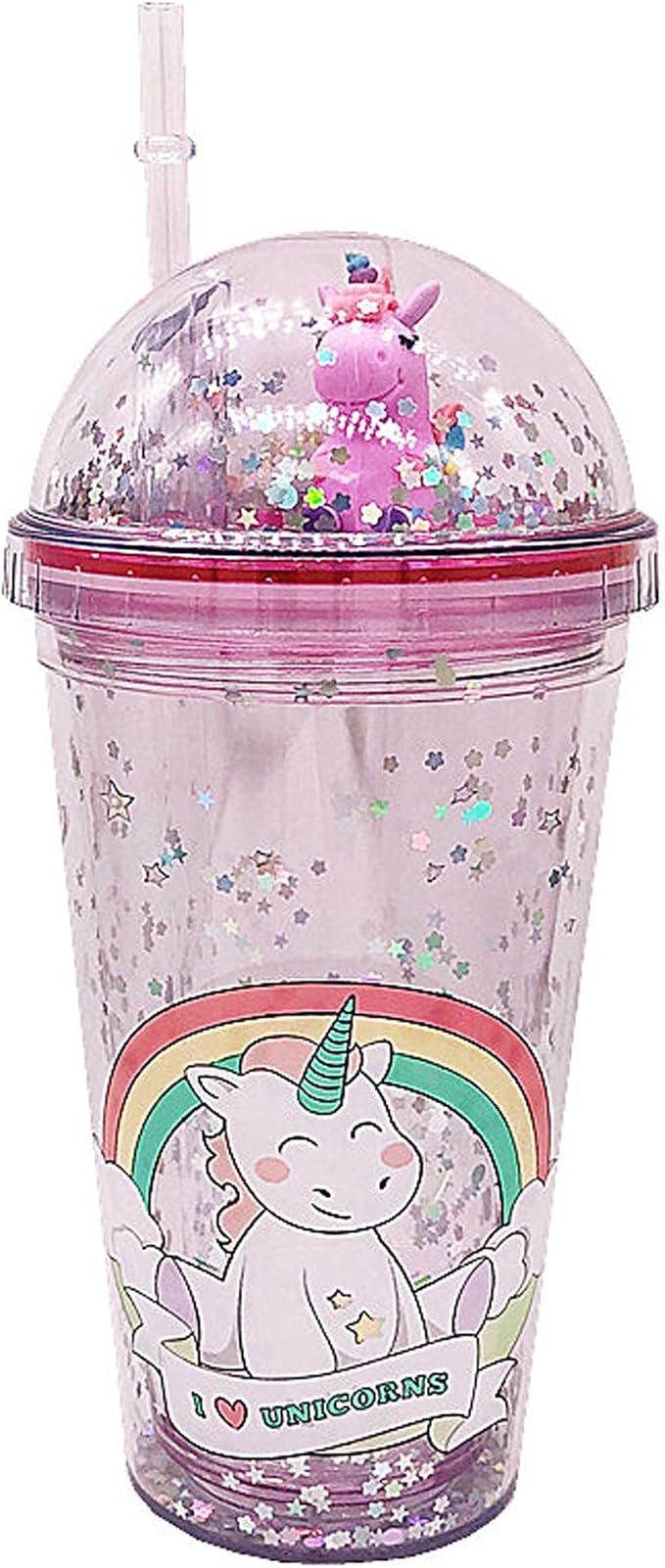 Unicorn Cup with Straw Travel Tumbler Party Cup Reusable Plastic Drinking Water Bottle Women Ice Coffee (purple unicorn, 6.5 * 20cm)