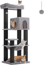 PETEPELA Cat Tree for Large Cats up to 30 lbs, 58" Heavy Duty Cat Tower with Reinforced Scratching Posts[ φ3.1”], Large Hammock, Spacious Condo & Top Perch, Sturdy Cat Furniture for Maine Coons, Black
