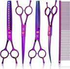 JASON Dog Grooming Scissors Kit, Professional 6 in 1 Dog Scissors Sharp Shears Set - Straight, Thinning, Chunker, Curved Shears and Comb for Long Short Hair for Dog Cat Pet