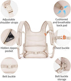 OFY Cat Carrier Puffy Backpack Breathable Small Dog Front Backpack Large Space for Small Dogs, Drawstring & Water-Resisant Pet Bag for Travel Hiking, Beige Gray Patent Pending