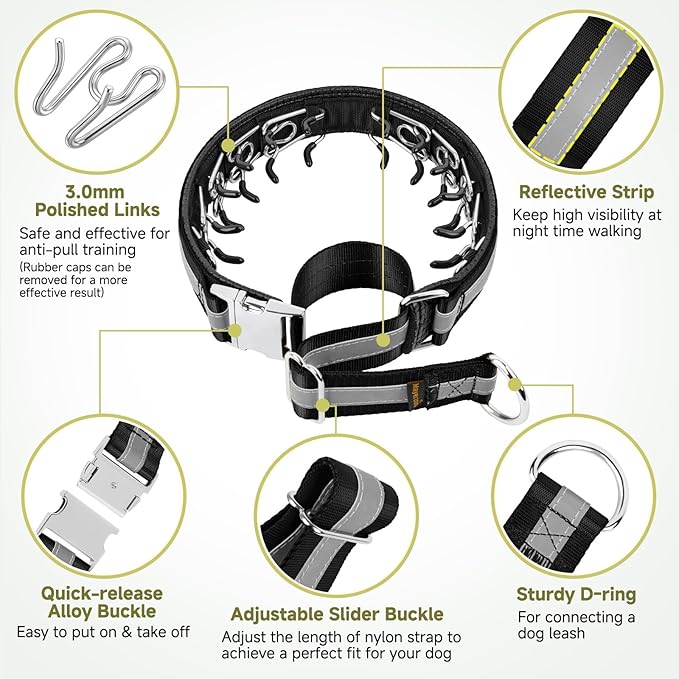 Mayerzon Martingale No Pull Collar for Large Medium Dogs, Patented Dog Walking Training Collar for Pulling, 1.5'' Wide Alloy Buckle, Neoprene Padded, Adjustable, Reflective, Easy to Use(L, Black)