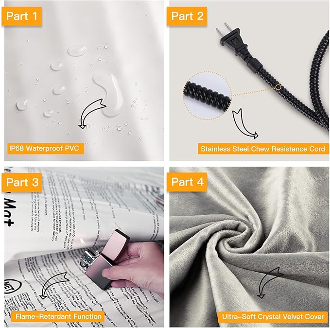 Toozey Large Pet Heating Pad, 6 Adjustable Temperature Dog Cat Heating Pad with Timer, Waterproof Heated Dog Bed with Chew Resistant Cord, Indoor Electric Pet Heated Mat 35x24in