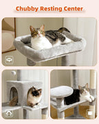 PETEPELA 56.3'' Tall Cat Tree for Indoor Cats, Multi-Level Cat Tower with Super Large Hammock (20''X16''), Sisal Covered Scratching Posts, Cozy Condo and Top Perch Grey