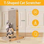 Nekosan T-Shaped Cat Scratcher for Indoor Cats, Double-Sided Furniture Protector, 23.6x16.9x9.6 Inch Large, Cardboard With Ball Toy