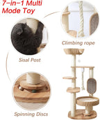 Wooden Cat Tree for Large Cat, 49.6-Inch Tall Cat Tower with Scratching Post for Indoor Cats, Multi-Level Cat Condo with Hand-Woven Cat Bed and Scratching Board Easy to Clean