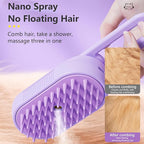 2 Pcs Upgraded Steam Pet Grooming Brush - 3 in 1 Water Brush for Cats & Dogs, Anti-Static Purple & White