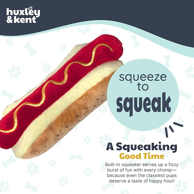 Huxley & Kent Funny Dog Toy w/Squeaker – Power Plush Squeaky Dog Toys for Small, Medium & Large Dogs – Soft Stuffed Animal for Indoor Play & Fetch - Haute Dog, Large