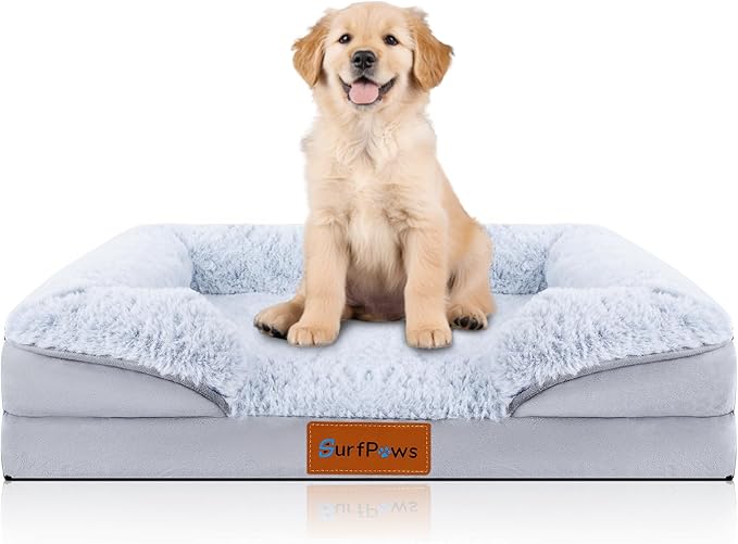 Orthopedic Dog Bed with Memory Foam - Luxurious Plush Surface, Removable & Washable Cover, Non-Slip Bottom, Dog Sizes (Small)
