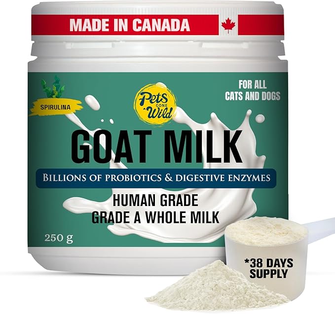 Pets Gone Wild Goat Milk Powder, Non-GMO, Picky Eater Friendly, Liquid Gold High Protein Supplement for Gut Health, Immunity & Hydration Ideal as Milk or Food Topper, Made in Canada