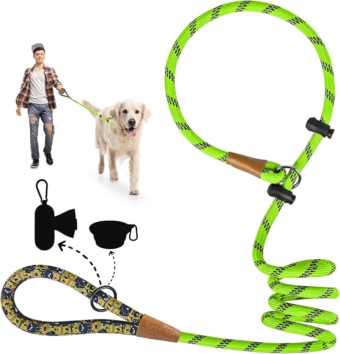 lynxking Slip Lead Dog Leash Reflective, Heavy Duty Comfortable Strong Rope for Large Medium Small Dogs No Pull Pet Training (Light Green, Large 1/2in x 6ft-Slip Lead)