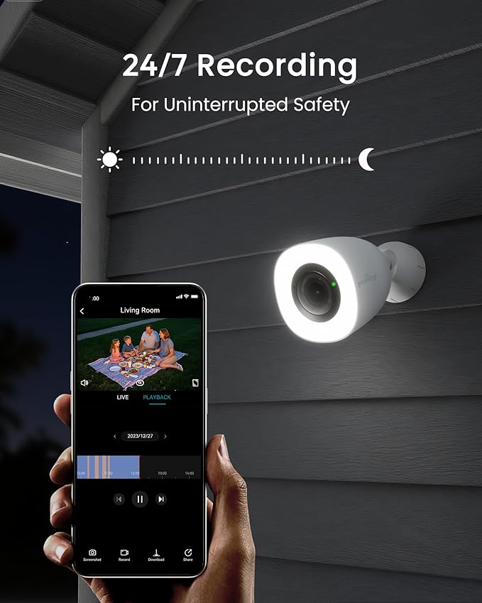 youkey 4K Wired Security Camera Outdoor, F1.0 Color24 Night Vision, Plug-in Cameras for Home Security Outside, 24/7 Continuous Recording, 130°FOV, 2.4/5GHz WiFi 6, Bluetooth Pairing, No Monthly Fees