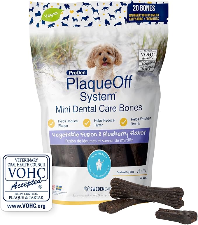 Proden Plaque Off Mini Dental Bones Vegetable Fusion and Blueberry 20 Count / 12 Ounces, Brown (PDDCB7)