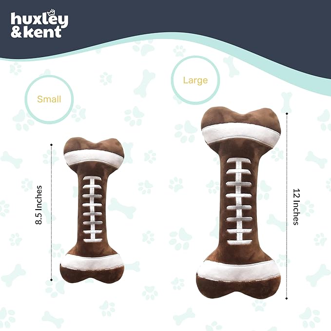 Huxley & Kent Funny Dog Toy w/Squeaker – Power Plush Squeaky Dog Toys for Small, Medium & Large Dogs – Soft Stuffed Animal for Indoor Play & Fetch - Football Bone, Large