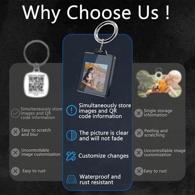 Smart Pet Tag with E-Ink Screen – Personalized Info & Image Display – Waterproof, Durable, No Subscription – Easy Update via Free App – Tap to Switch Hidden Contact & Image – for Dogs & Cats