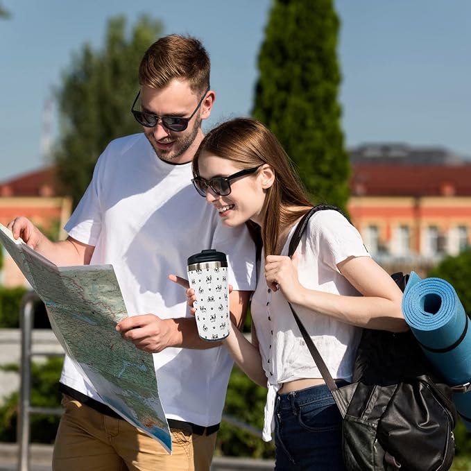 French Bulldog Paws Travel Coffee Mug with Filp Lid, Stainless Steel Insulated Tumbler Cup 13 Oz, Thanksgiving Birthday Christmas Gift for Men Women Dad Mom Sister Friend Bestie Dog Lover