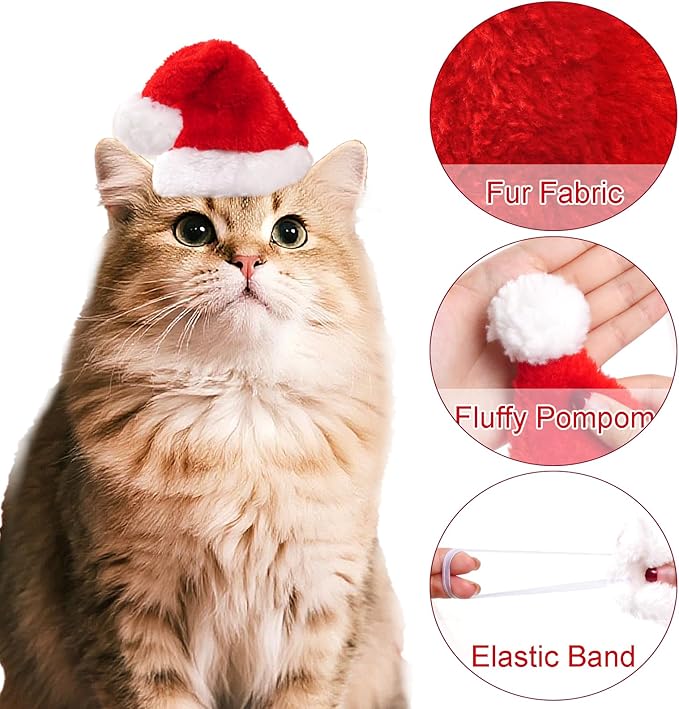 Nydotd 8 Pieces Dog Santa Hat PET Christmas Hat Small Santa Cat Hats Soft Plush Christmas Costumes Supplies for Tiny Dog Cat Puppy Kitten Crafts