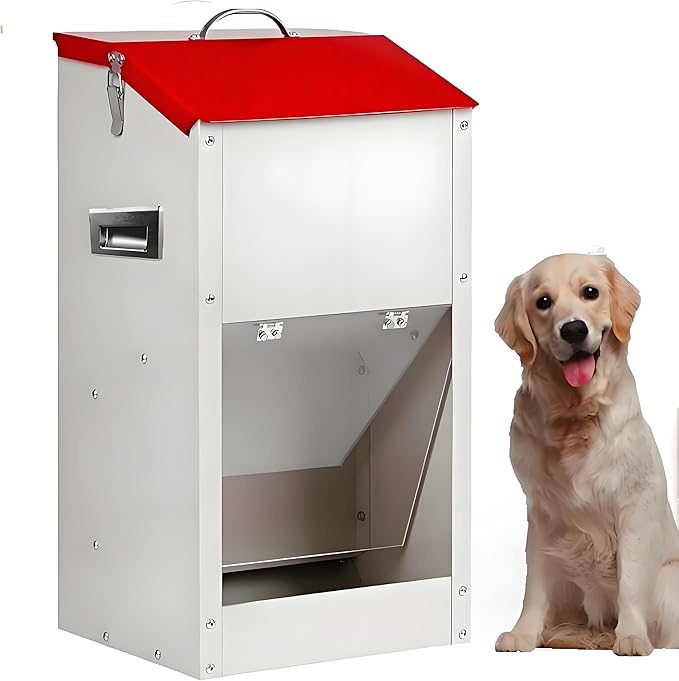 Galvanized Automatic Dog Feeder Large Breed Dog Food Dispenser for Large Dogs, 25lbs Outdoor Pets Feeder Gravity Food Feeder