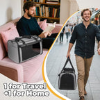 YUDODO 2 Packs 25 lbs Lightproof Soft Sided Cat Carrier for Large Cat & Small Dog Airline Approved Travel Bag Pet Puppy Carriers with Side Pockets & Reflective Mesh, Foldable Portable for Car 2 Grey