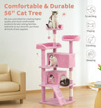 Made4Pets Cat Tree Tower 56" Cat Tower for Indoor Cats Kitten Tree Multi-Level Cat Tree with 2 Condo Furniture Activity Center with Scratching Posts Funny Toys (Pink)