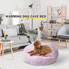 Cat Bed Calming Cat Beds,Indoor Washable Cat Bed，Anti-Slip Faux Fur Fluffy Cuddler Anxiety Cat Bed,Warming Cuddler Cushion Bed for Small Medium Dogs and Cats (Pale Pink, 20 * 20inch)