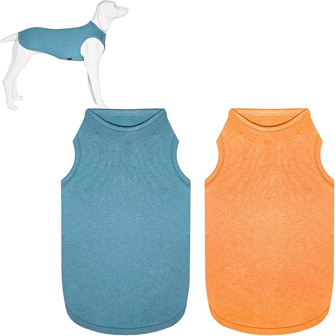 2 Pack Dog Shirts, Quick Dry Lightweight Dog T-Shirts Sleeveless Vest, Breathable Pet Clothes Tank Top for Large Medium Dogs, Mint Blue+Orange Yellow(2XL)