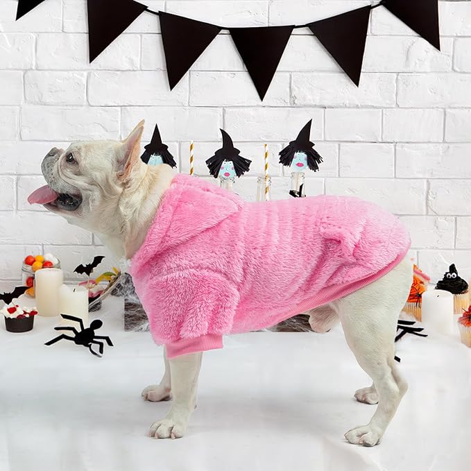 SCENEREAL Fuzzy Dog Sweater/Hoodie for Small Medium Large Dogs, Fleece M Sized Warm Dog Sweatshirtfor Girl Boy Dog,Winter Dog Clothes Bulldog Cute Male/Female Dog Outfit with Leash Hole