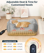 Heated Cat Bed Indoor, Heated Pet Bed with Adjustable Temperature & Timer, Pet Heating Pad for Kittens, Puppies, Dogs, Cats in Winter, UL & FCC Certified