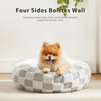 Love's cabin Round Donut Cat and Dog Cushion Bed, 20in Pet Bed for Cats or Small Dogs, Anti-Slip & Water-Resistant Bottom, Super Soft Durable Fabric Pet beds, Washable Luxury Cat & Dog Bed Grey Plaid