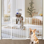 TSAYAWA Extra Wide Baby Gate with Door,33.8-38.5 Inch Walk Through Large Long Child Gates for Stair Doorway - Indoor Outdoor Safty Gate for Toddler Pet Dog Doggie White