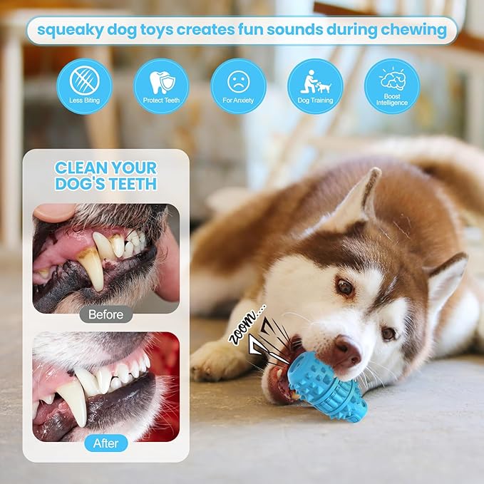 PIFFZEDO Dog Toys for Aggressive Chewers,Interactive Natural Rubber Chew & Squeaky Toy for Medium Breed Only(Not for Small Dog),Dog Toothbrush,Tough & Durable (Azure,Medium)