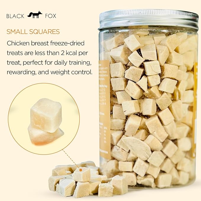 BLACK FOX Freeze-Dried Chicken Breast Training Treats for Dogs and Cats | 330 Treats, 4oz Single Ingredient, Raw, Healthy, All Natural, Human Grade, Recyclable Packaging