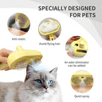 3 In 1 Steamy Brush with Release Button and Tank, Anti-Static Pet Brush for Long and Short Hair Pets to Remove Tangles and Loose Fur (Yellow)