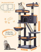 Taoqimiao Cat Tree 57.5-Inch, Cat Tower for Indoor Cats Large Adult, Extra Large Cat Condo, 8 Sisal Scratching Posts, Metal Frame Cozy Hammock, Durable Scratch Board, 2 Top Perches, Smoky Gray MS026G