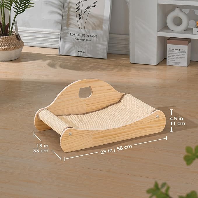 Avont Sisal Cat Scratcher Bed, Natural Solid Wood Scratch Lounger, No Mess Scratching Chair Couch for Indoor Cats, 23 Inch Cat Scartching Pad, 2 in 1 Scratching Board, Furniture Protector -Large