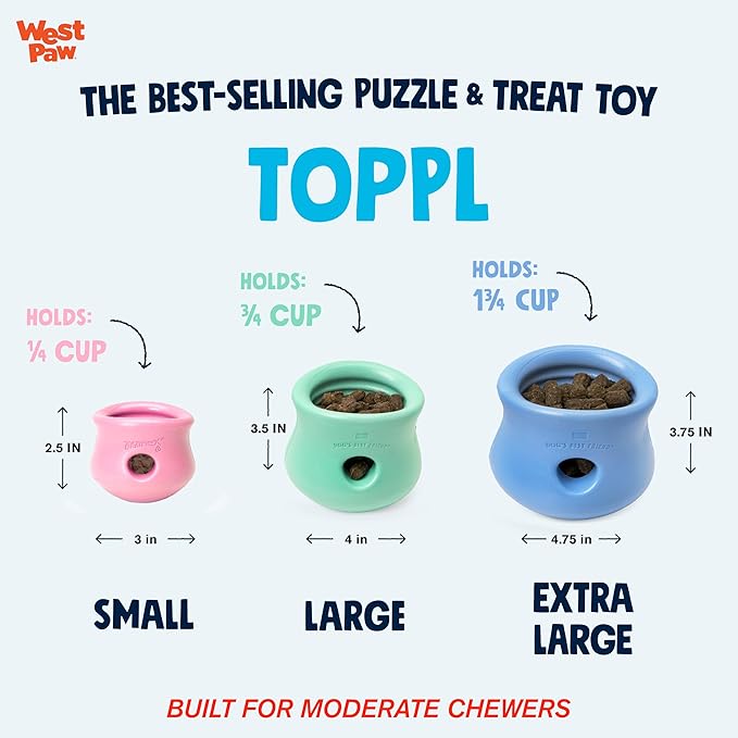 WEST PAW Zogoflex Limited Edition Toppl Treat Dispensing Dog Toy Puzzle – Interactive Chew Toys for Dogs – Dog Toy for Moderate Chewers, Fetch, Catch – Holds Kibble, Treats, Small 3", Bubblegum