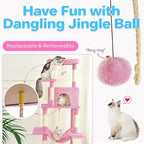 Cat Tree Tower 63in Multi-Level Cat Tower for Indoor Cats with Sisal Scratching Posts, Condo, Hammock, Dangling Ball and Extended Platform for Cats to Play, Pink