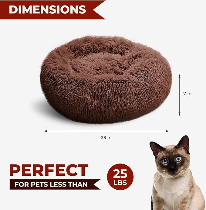 Whiskers & Friends Cat Bed, Cat Beds for Indoor Cats Washable, Orthopedic Soft Fluffy Round Calming Pet Bed for Small to Large Kitty Kittens & Dogs, Small Dog Beds & Furniture