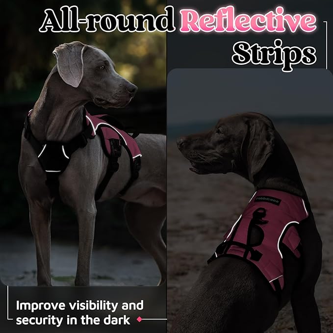 rabbitgoo Escape Proof Dog Harness Large Dogs, Soft Padded Full Body Pet Harness, Reflective Adjustable No Pull Vest with Lift Handle and Leash Clip for Walking Hiking, Light Pink, XL