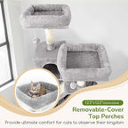 Globlazer Large Cat Tree Tower for Indoor Cats, 74in Tall Sturdy Cat Tree Condo for Large Cat with Scratching Posts and Board, Cat Condos for Adult Cats Kittens, Top Perches，Pet Bed, F74D, Light Grey