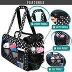 PetAmi Small Dog Purse Carrier, Soft-Sided Pet Carrier Bag with Pockets, Portable Puppy Cat Travel Handbag Tote, Airline Approved Breathable Mesh, Poop Bag Dispenser, Max 18 lbs, Polka Dot Black