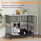 Dog Crate Furniture for Medium Dogs, 38 Inch Indoor Medium Kennel, Wooden Pet Cage Decorative Corner End Table with Caster Wheels & Double Removable Tray, Greige