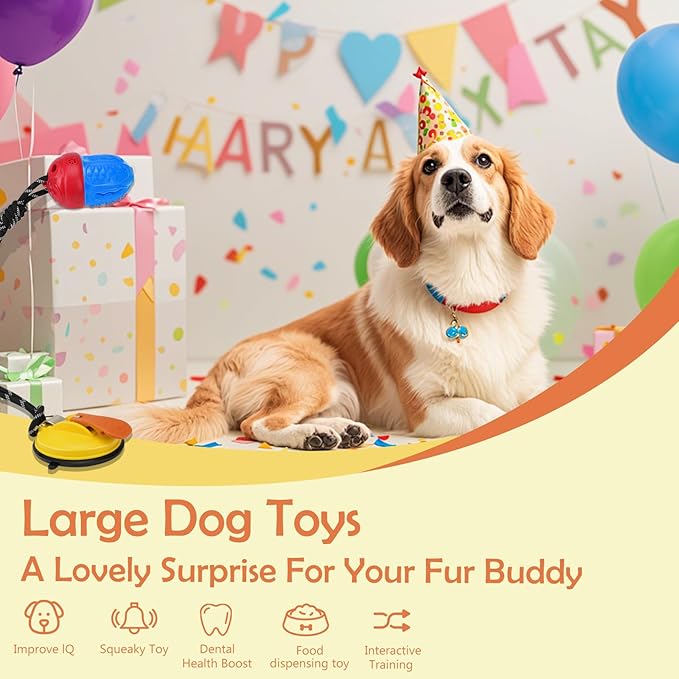 Interactive Dog Toys Tug of War,Dog Puzzle Toy Squeaky for Medium Large Breed Mental Stimulation,Indestructible Food Dispensing Dog Toy to Keep Busy,Red Yellow,Red Blue