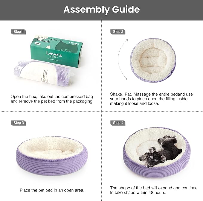 Love's cabin Round Donut Cat and Dog Cushion Bed, 25in Pet Bed for Small or Medium Dogs, Anti-Slip & Water-Resistant Bottom, Soft Durable Fabric Pet Beds, Washable Calming Cat Bed Lavender Stripe